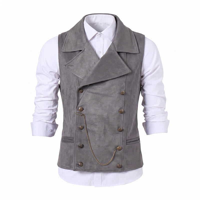 Gilet de costume rétro croisé pour homme avec chaîne en bronze - image 15