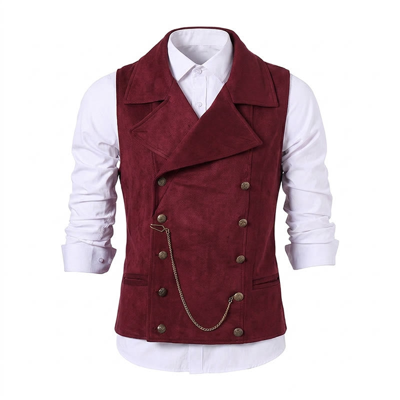 Gilet de costume rétro croisé pour homme avec chaîne en bronze - image 19
