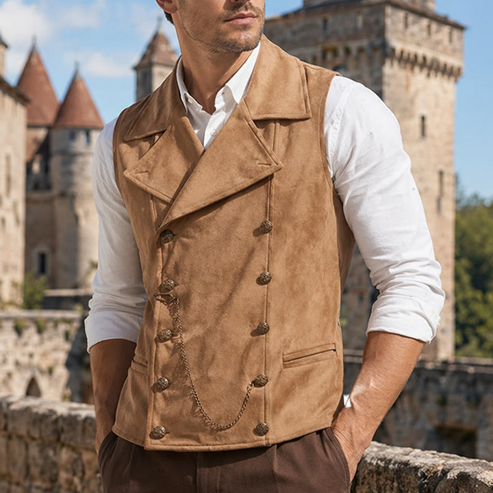 Gilet de costume rétro croisé pour homme avec chaîne en bronze - Kaki - 5XL - image 5