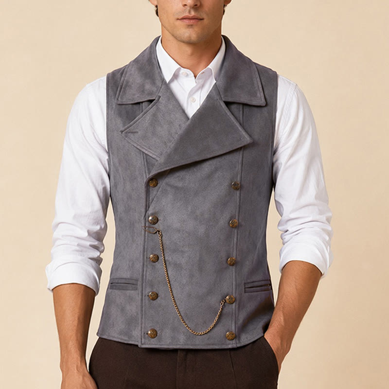 Gilet de costume rétro croisé pour homme avec chaîne en bronze - image 1