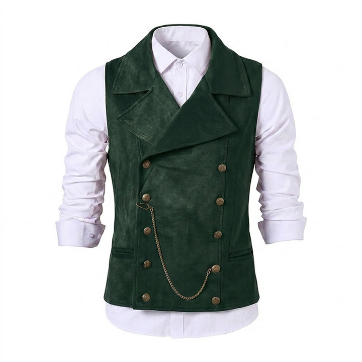 Gilet de costume rétro croisé pour homme avec chaîne en bronze - Vert foncé - 5XL - image 22