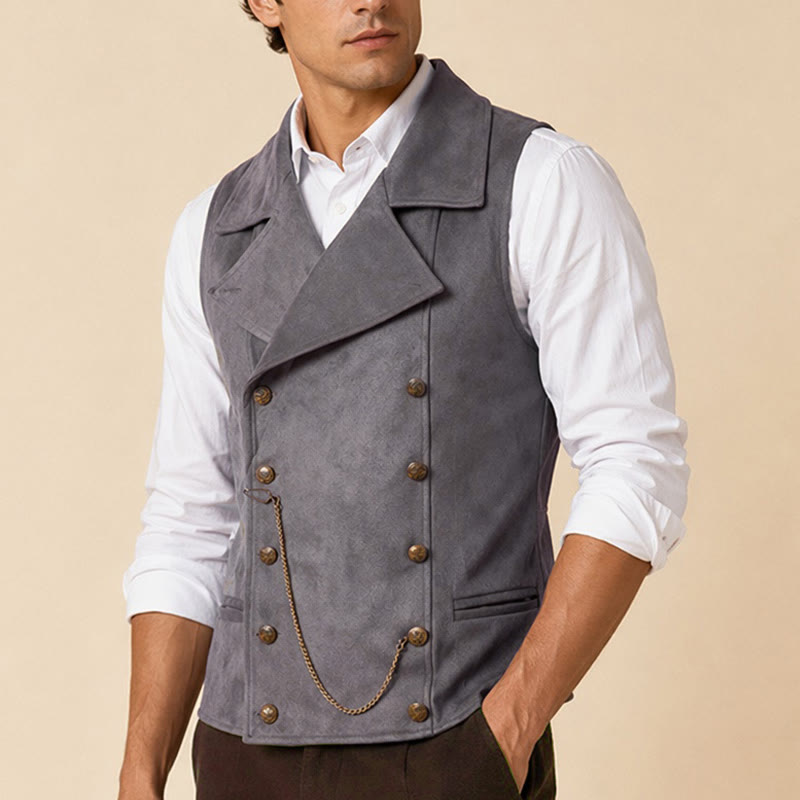 Gilet de costume rétro croisé pour homme avec chaîne en bronze - image 3