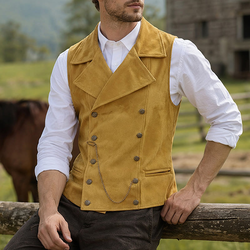 Gilet de costume rétro croisé pour homme avec chaîne en bronze - Jaune - 5XL - image 9