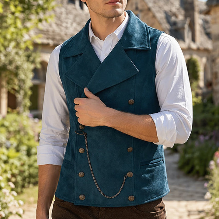Gilet de costume rétro croisé pour homme avec chaîne en bronze - Sarcelle - 5XL - image 8