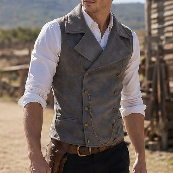 Gilet de costume rétro croisé pour homme avec chaîne en bronze - Gris - 5XL - image 0