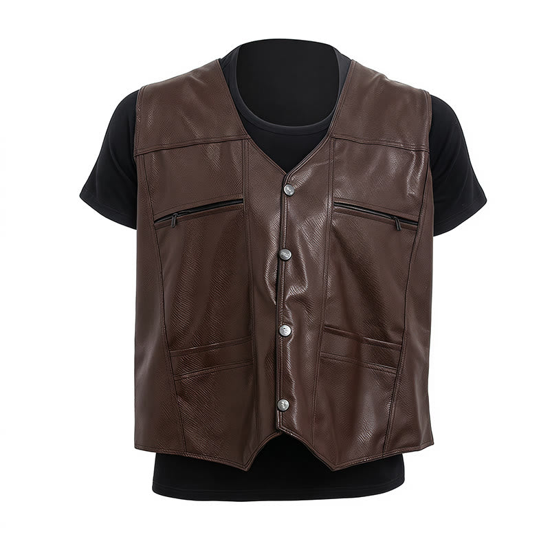 Gilet en cuir pour homme, 2 styles : épais ou fin, avec poches zippées - image 9