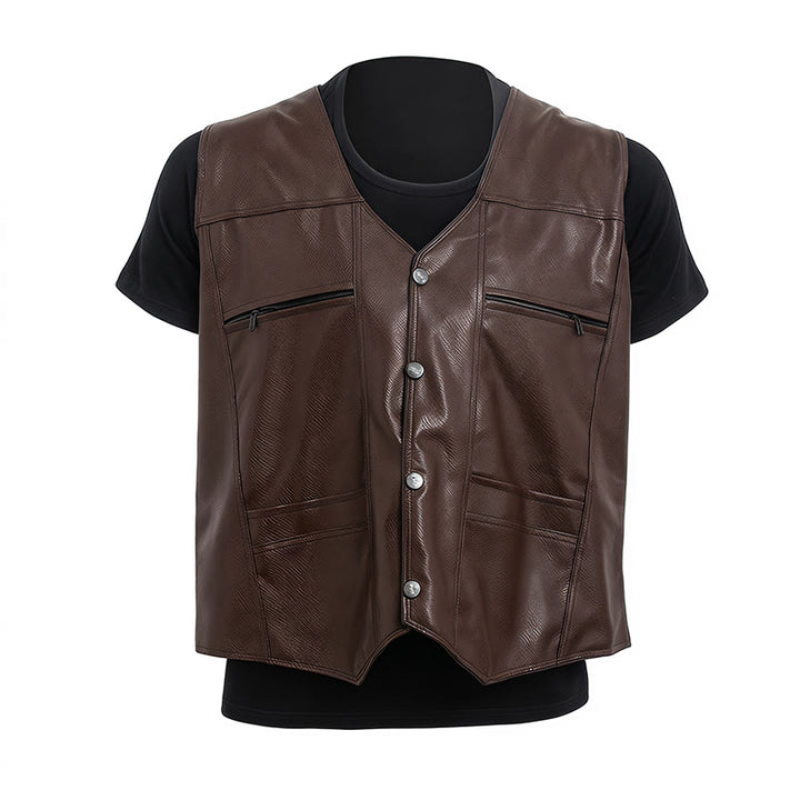 Gilet en cuir pour homme, 2 styles : épais ou fin, avec poches zippées - image 9
