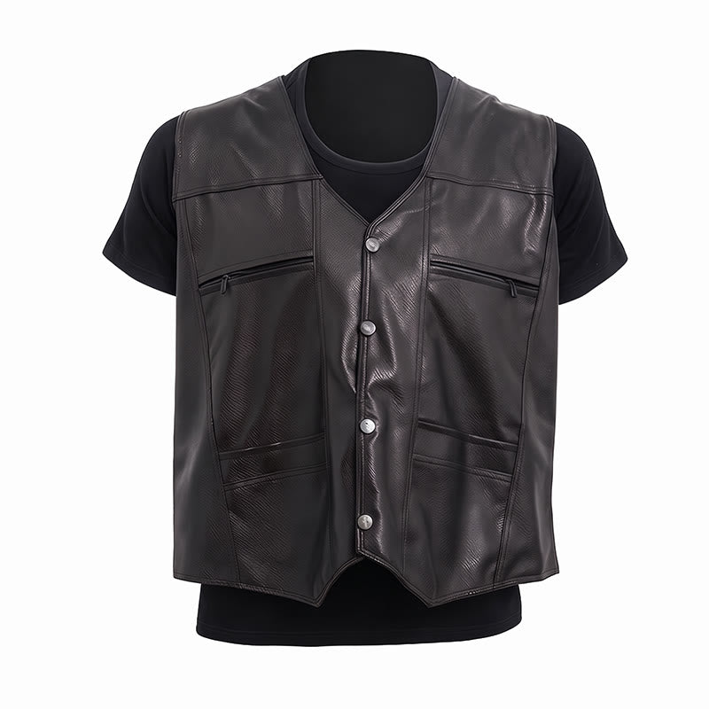 Gilet en cuir pour homme, 2 styles : épais ou fin, avec poches zippées - image 11