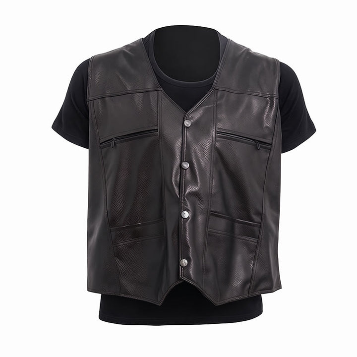 Gilet en cuir pour homme, 2 styles : épais ou fin, avec poches zippées - image 11