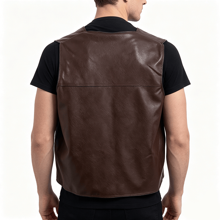 Gilet en cuir pour homme, 2 styles : épais ou fin, avec poches zippées - image 3