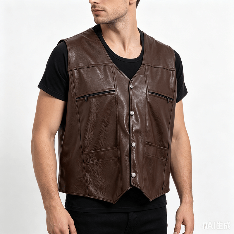 Gilet en cuir pour homme, 2 styles : épais ou fin, avec poches zippées - image 2