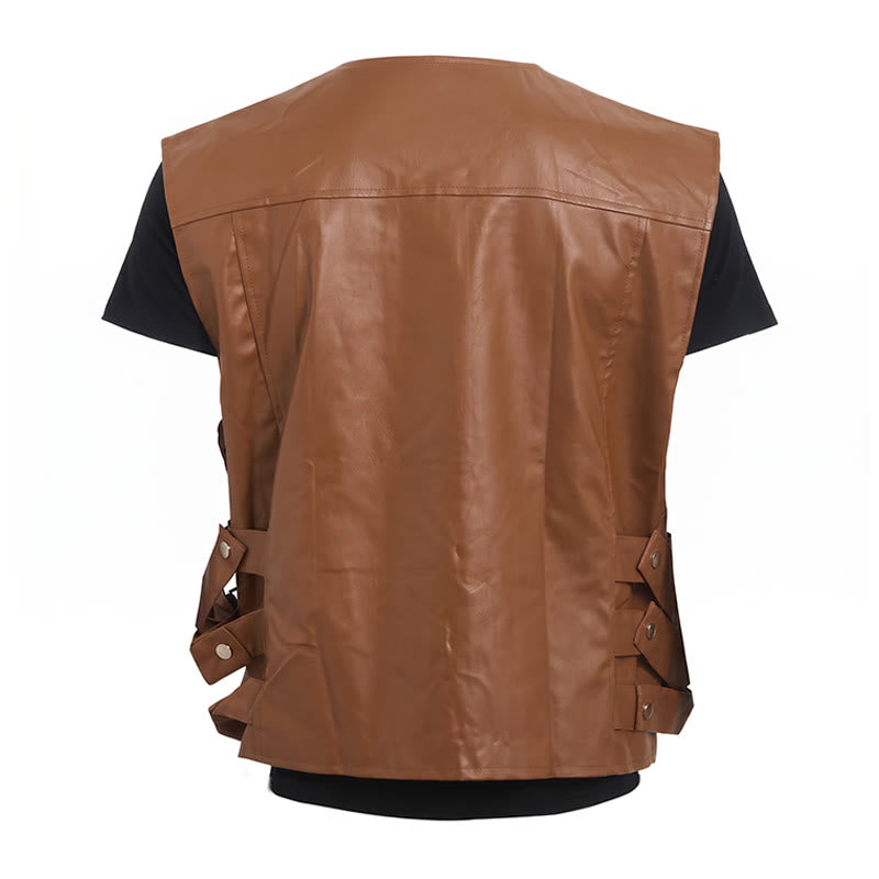 Gilet en cuir pour homme avec poches à rabat, style motard décontracté - image 11