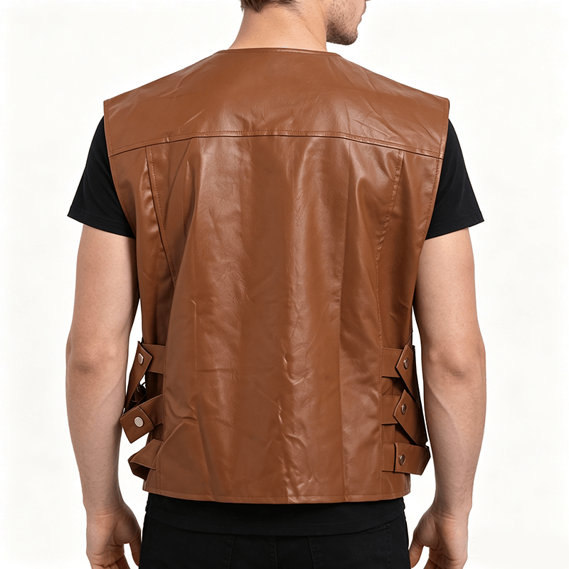 Gilet en cuir pour homme avec poches à rabat, style motard décontracté - image 3