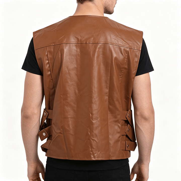 Gilet en cuir pour homme avec poches à rabat, style motard décontracté - image 3