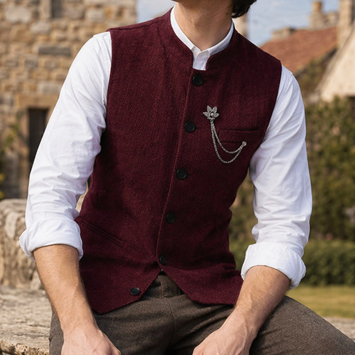 Gilet de costume vintage en tweed pour homme avec broche à chaîne royale - Bourgogne - 2XL - image 5