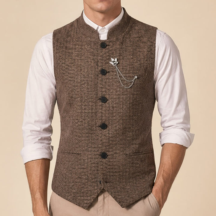 Gilet de costume vintage en tweed pour homme avec broche à chaîne royale - image 1