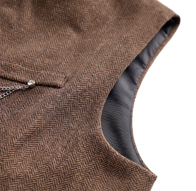 Gilet de costume vintage en tweed pour homme avec broche à chaîne royale - image 11