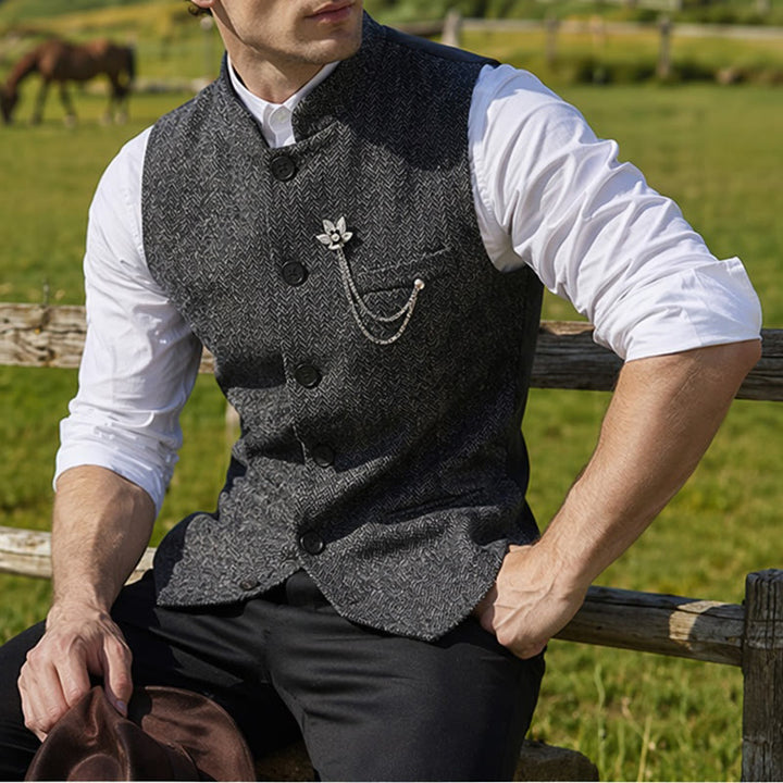 Gilet de costume vintage en tweed pour homme avec broche à chaîne royale - Gris foncé - 2XL - image 4