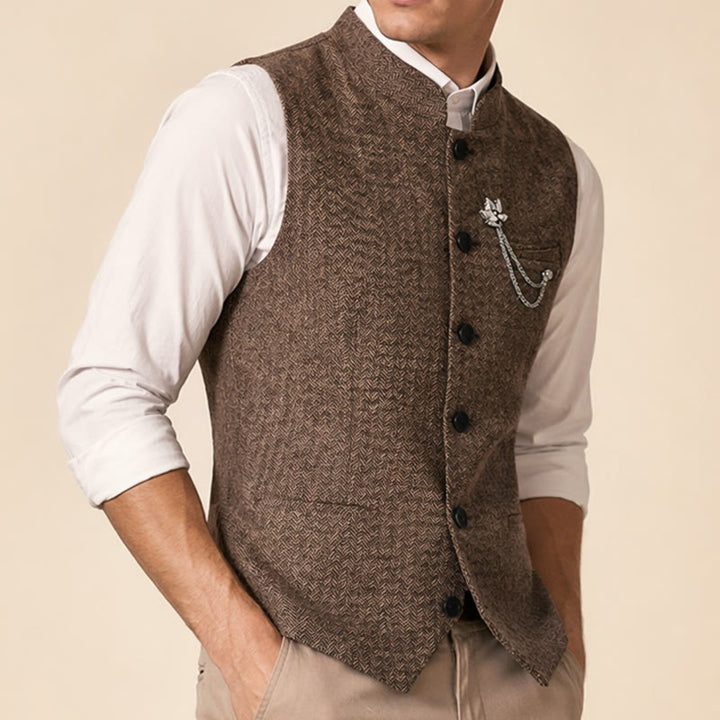 Gilet de costume vintage en tweed pour homme avec broche à chaîne royale - image 3