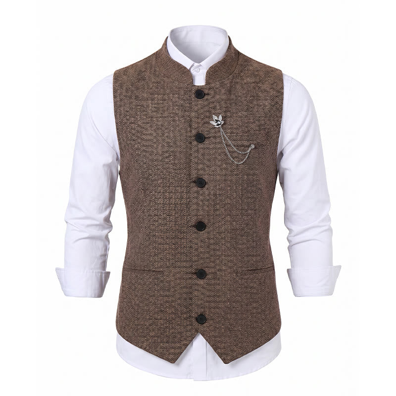Gilet de costume vintage en tweed pour homme avec broche à chaîne royale - image 13