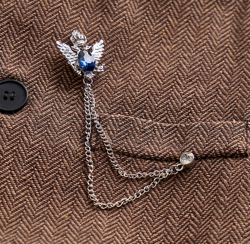 Gilet de costume vintage en tweed pour homme avec broche à chaîne royale - image 8