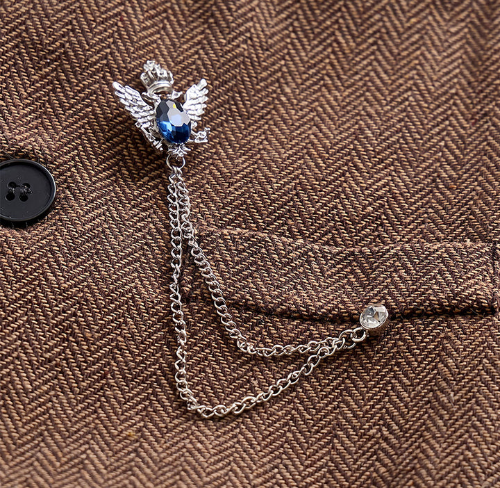 Gilet de costume vintage en tweed pour homme avec broche à chaîne royale - image 8