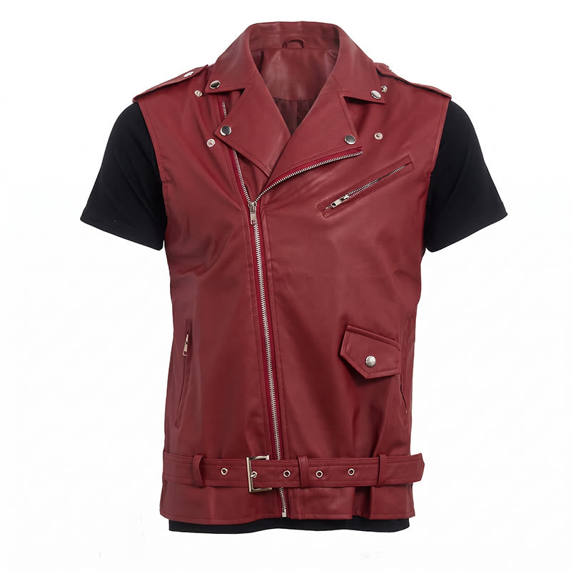 Gilet en cuir de motard asymétrique à fermeture éclair pour homme, style punk. - image 11