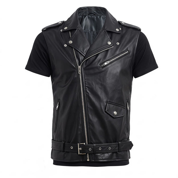 Gilet en cuir de motard asymétrique à fermeture éclair pour homme, style punk. - image 13