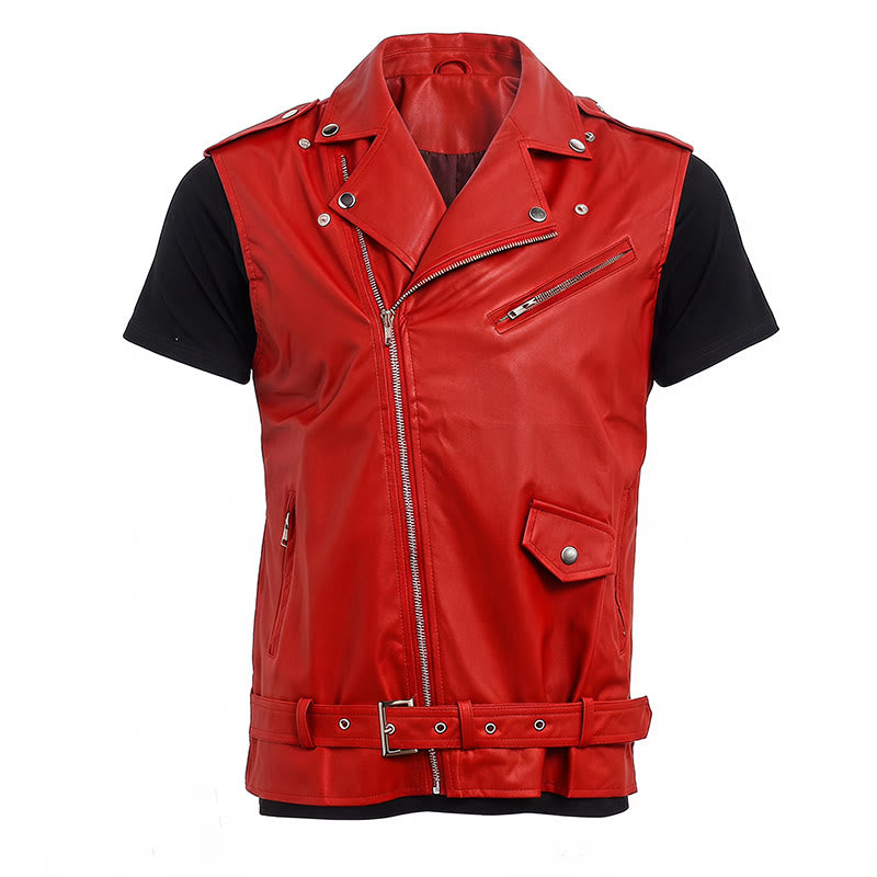 Gilet en cuir de motard asymétrique à fermeture éclair pour homme, style punk. - image 14