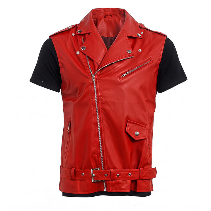 Gilet en cuir de motard asymétrique à fermeture éclair pour homme, style punk. - image 14
