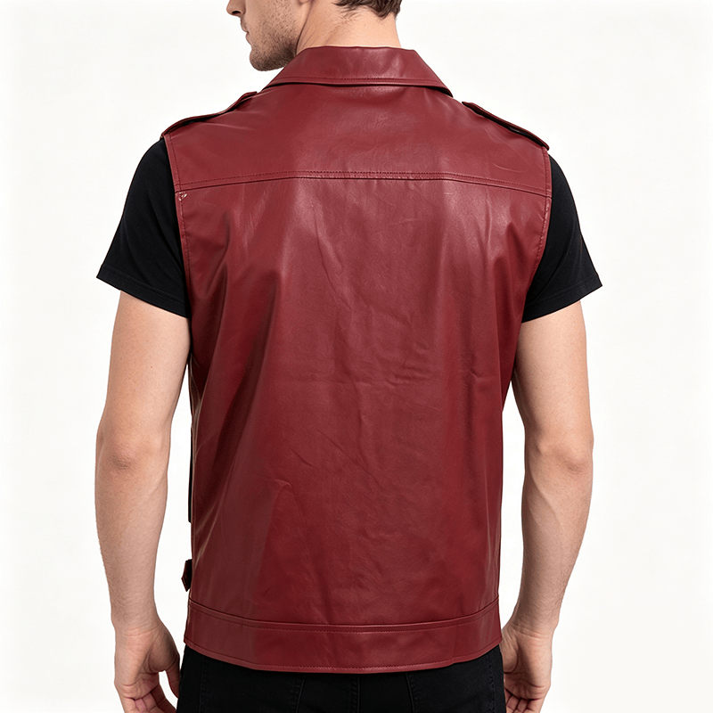Gilet en cuir de motard asymétrique à fermeture éclair pour homme, style punk. - image 3