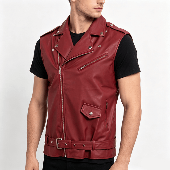 Gilet en cuir de motard asymétrique à fermeture éclair pour homme, style punk. - image 2