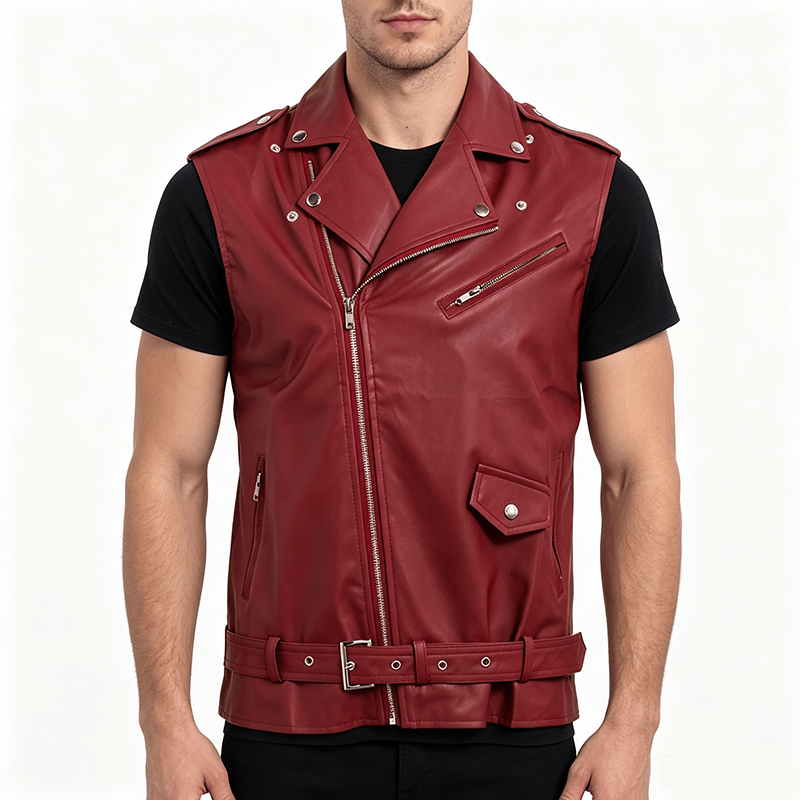 Gilet en cuir de motard asymétrique à fermeture éclair pour homme, style punk. - image 1