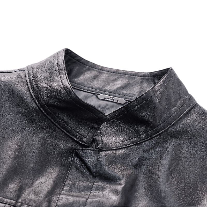 Gilet en cuir noir uni pour homme, style hip-hop vintage, avec poches à rabat - image 4