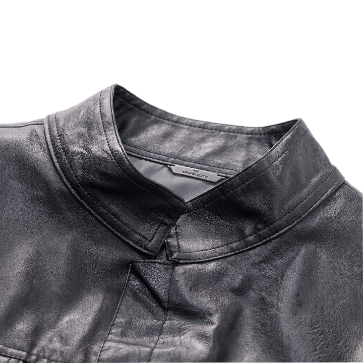 Gilet en cuir noir uni pour homme, style hip-hop vintage, avec poches à rabat - image 4