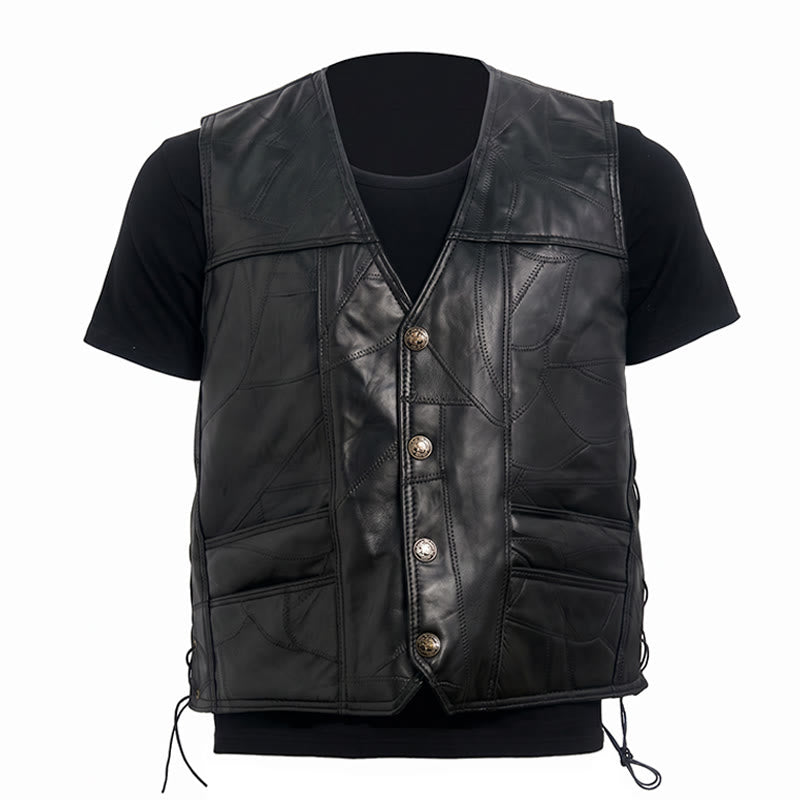 Gilet de motard punk en cuir à cordon latéral pour homme - image 10