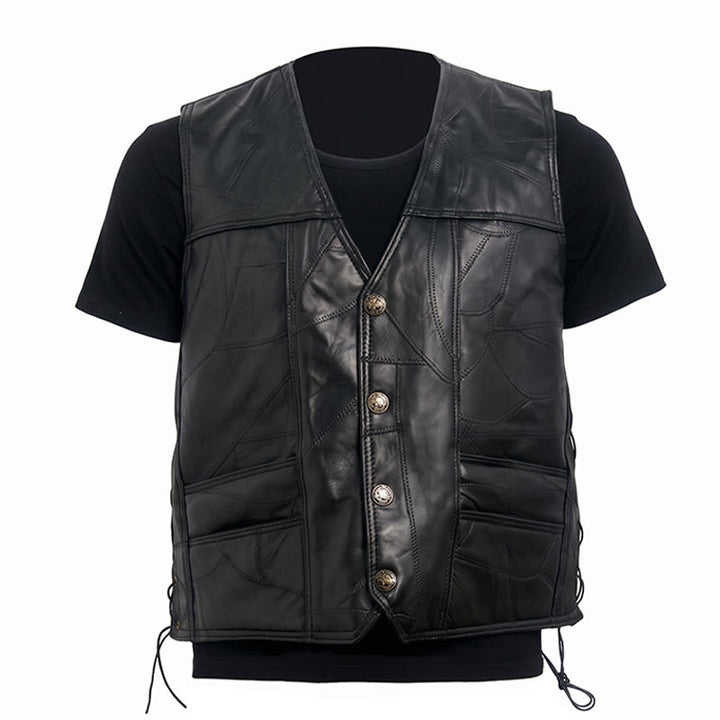 Gilet de motard punk en cuir à cordon latéral pour homme - image 10