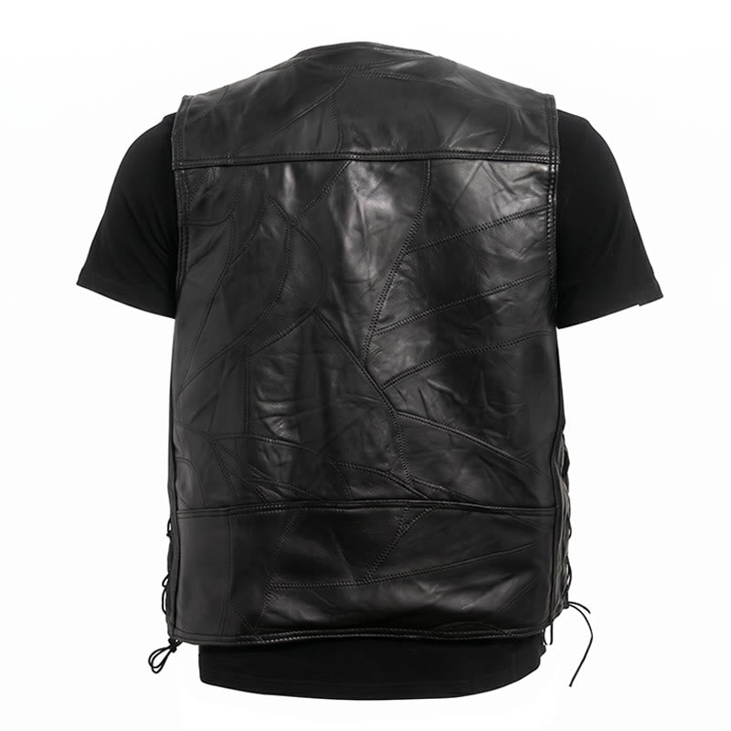 Gilet de motard punk en cuir à cordon latéral pour homme - image 10