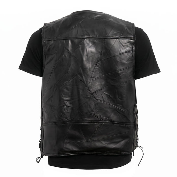 Gilet de motard punk en cuir à cordon latéral pour homme - image 10