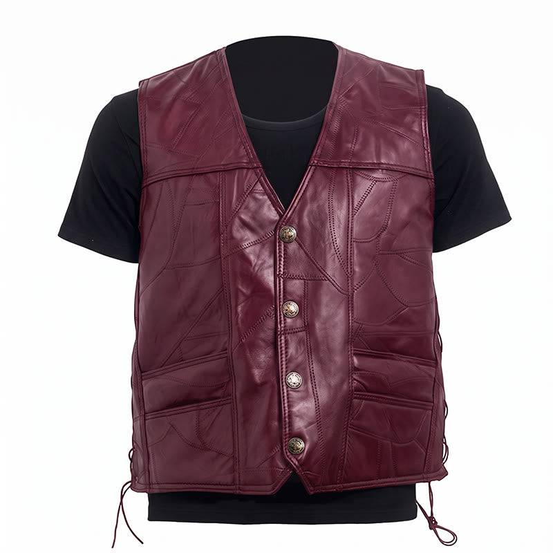 Gilet de motard punk en cuir à cordon latéral pour homme - image 12