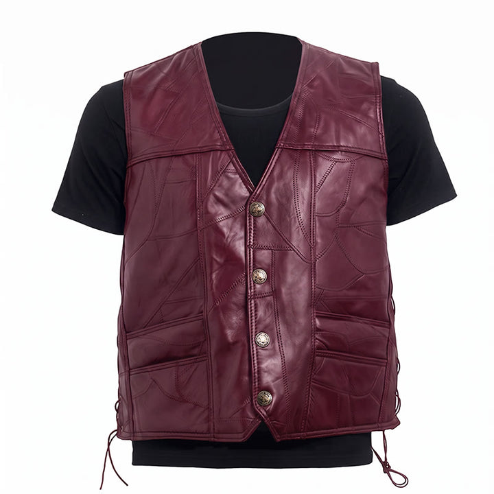 Gilet de motard punk en cuir à cordon latéral pour homme - image 12