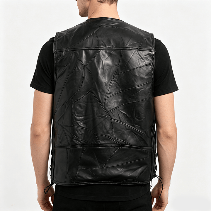Gilet de motard punk en cuir à cordon latéral pour homme - image 3