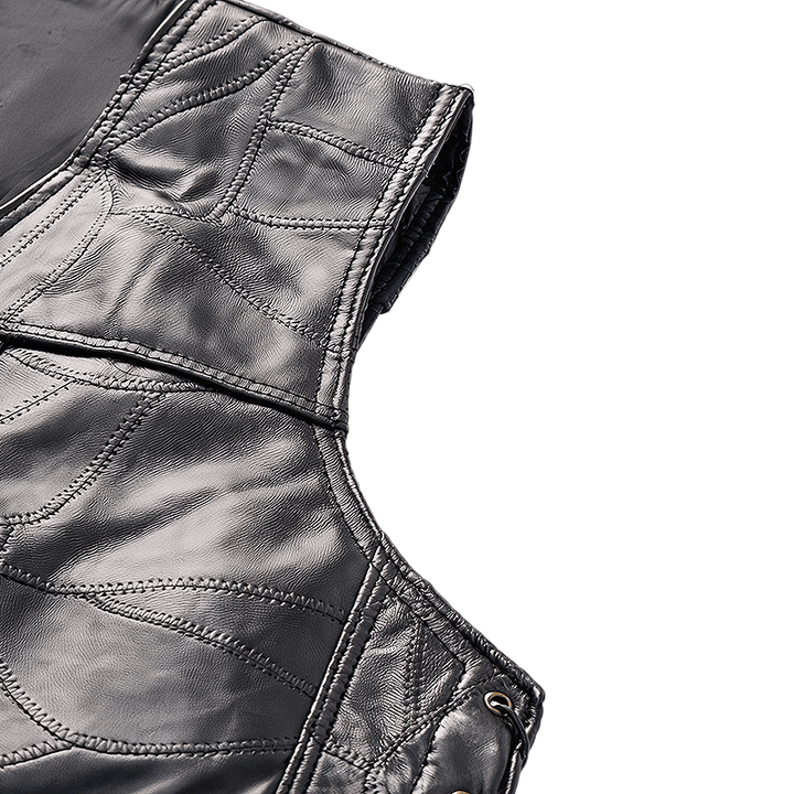 Gilet de motard punk en cuir à cordon latéral pour homme - image 7
