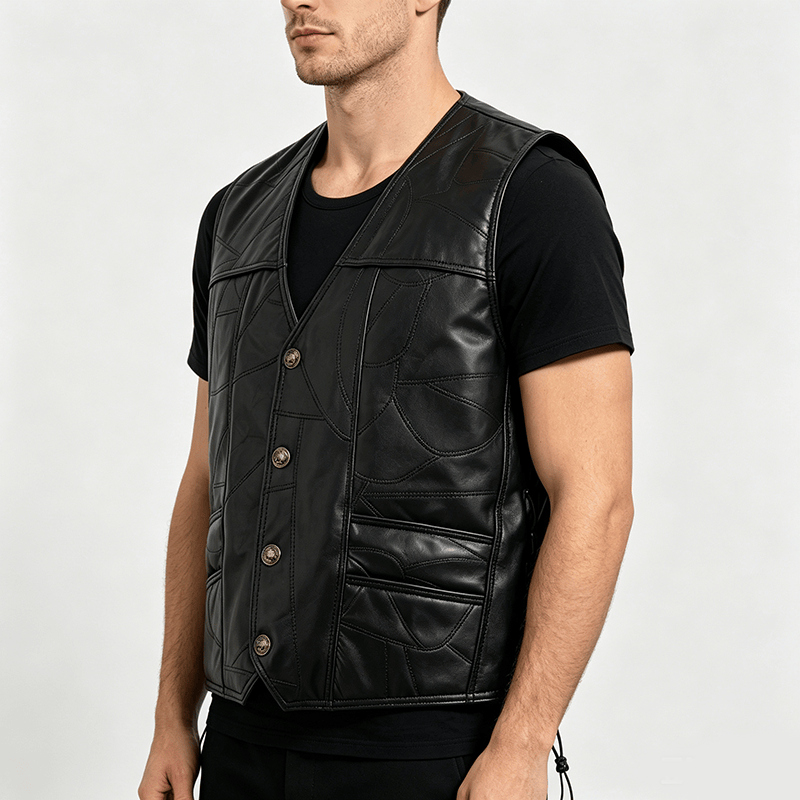 Gilet de motard punk en cuir à cordon latéral pour homme - image 2