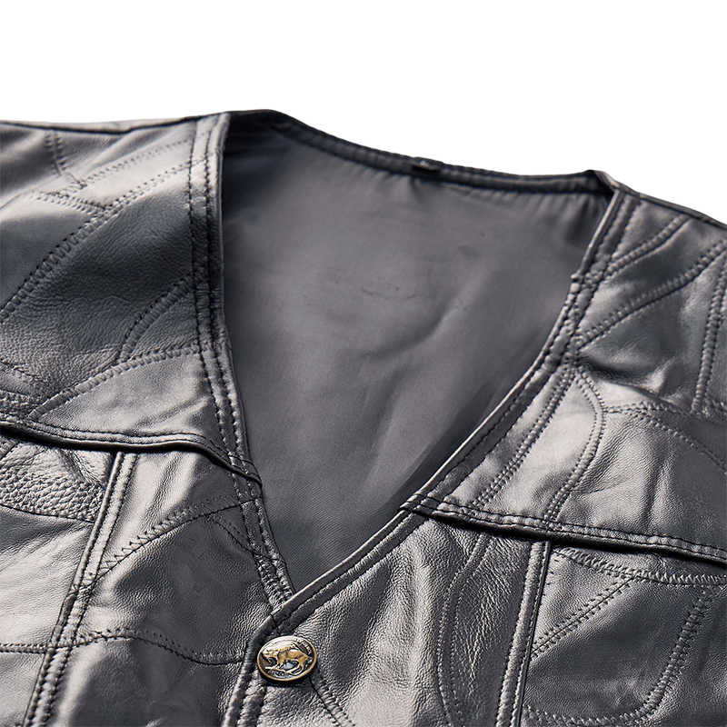 Gilet de motard punk en cuir à cordon latéral pour homme - image 4