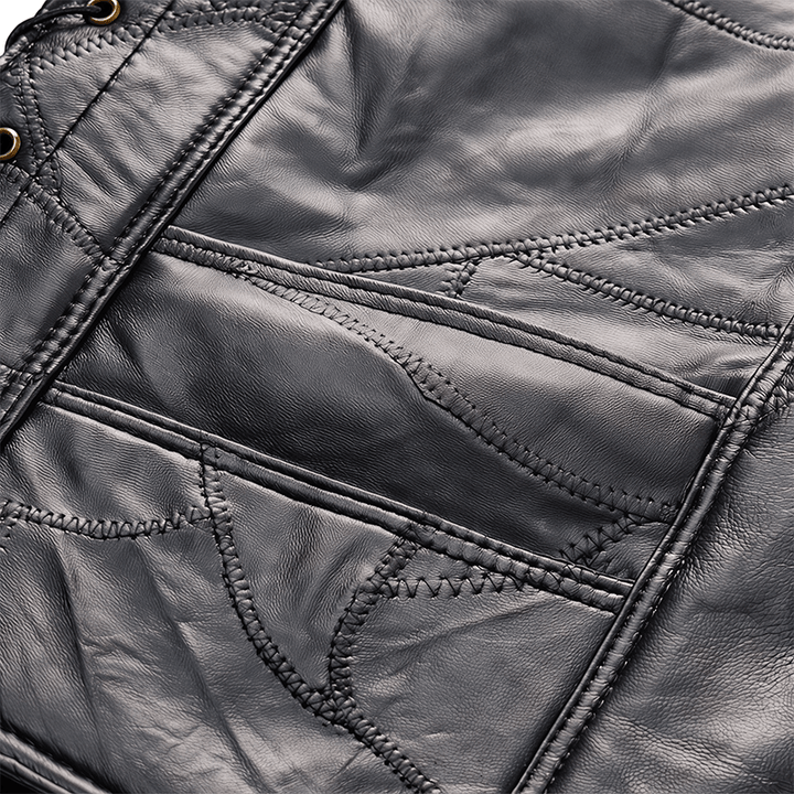 Gilet de motard punk en cuir à cordon latéral pour homme - image 7