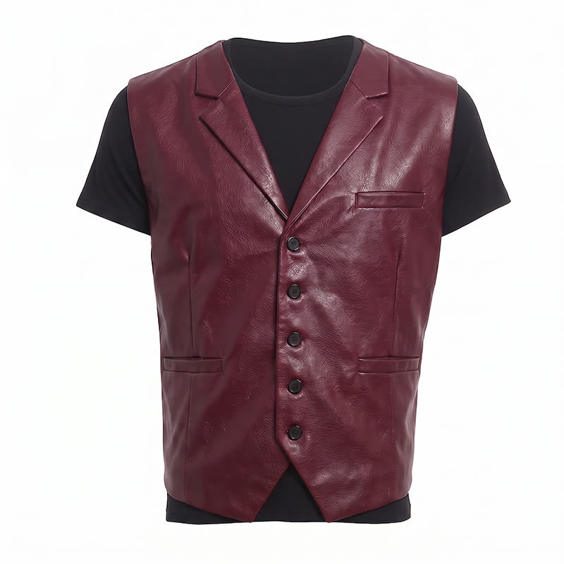 Gilet en cuir à revers cranté style western vintage pour homme - image 16