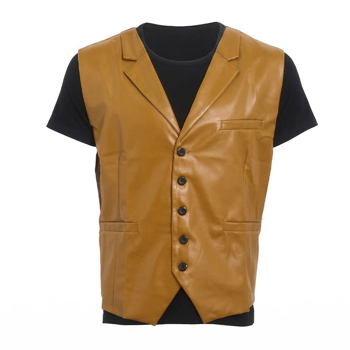 Gilet en cuir à revers cranté style western vintage pour homme - image 13
