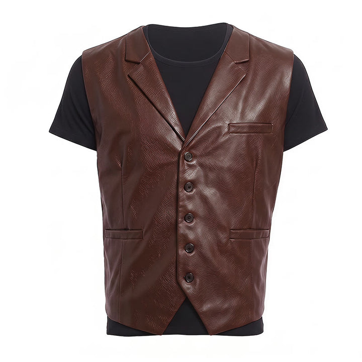 Gilet en cuir à revers cranté style western vintage pour homme - image 17