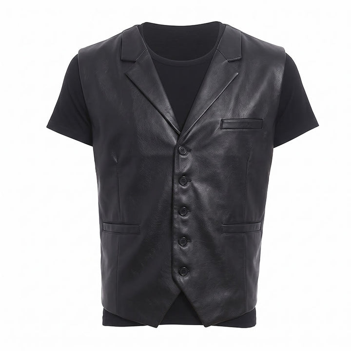Gilet en cuir à revers cranté style western vintage pour homme - image 15